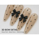 Nude Polka‑Dot Black 3D Bow Press‑On Nails, Long Almond Retro Sweet‑Cool False Nails
